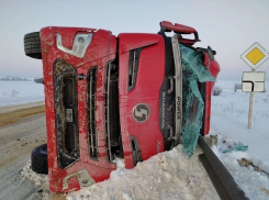 Большегруз перевернулся на дороге в Грибановском районе