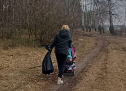Молодая мама двоих детей в одиночку убирает лес у Юго-Восточного микрорайона г.Борисоглебска
