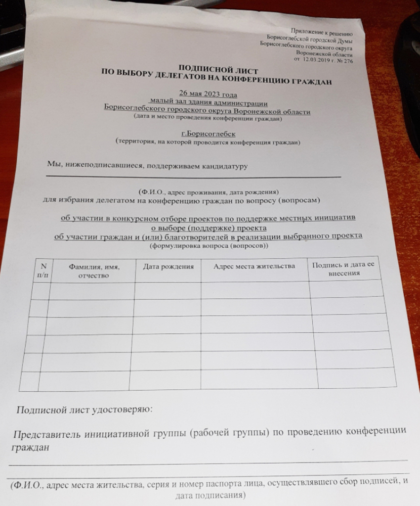 В Борисоглебске раздают подписные листы по выбору делегатов на конференцию  граждан