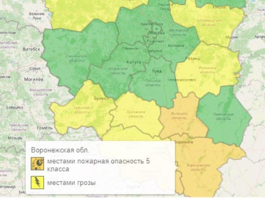 Оранжевый уровень опасности объявили из-за грозы в Воронежской области