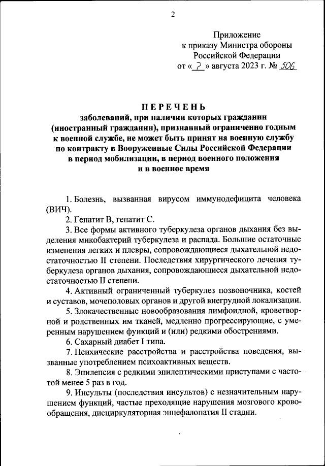 Приказ Минобороны перечень заболеваний 2 часть